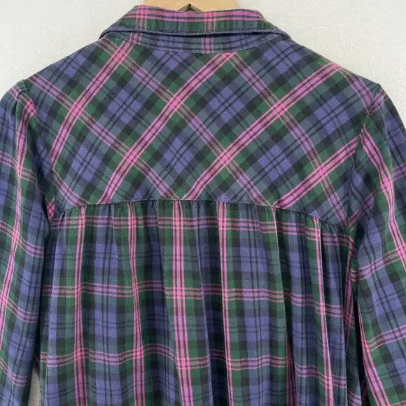 LL BEAN Nightgown Womens L Flannel Plaid Long Sleeve Sleepwear PJs Cotton Purple - Picture 7 of 14